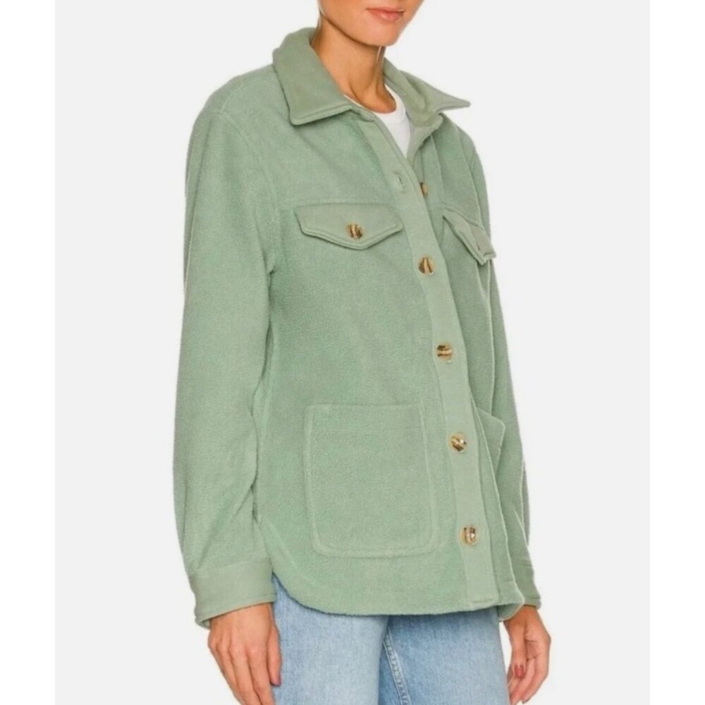 BLANK NYC Revolve Sage Green Button-Up Long Sleeve Fleece Women's Shacket Small